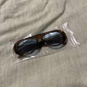 Brown Oval Frame Sunglasses with Blue Lenses